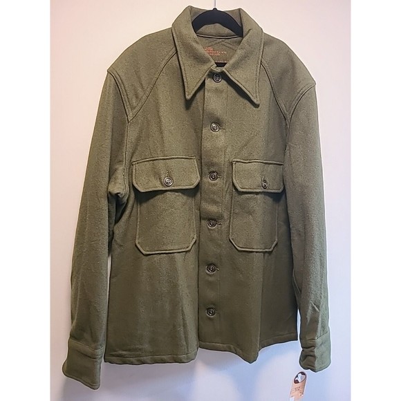 Vintage Olive Green Wool Military Shirt Jacket Size M - Picture 1 of 15